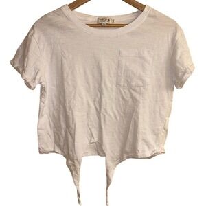 Molly Bracken White Pocket Tee Tie Bottom Cropped T-Shirt Size S
